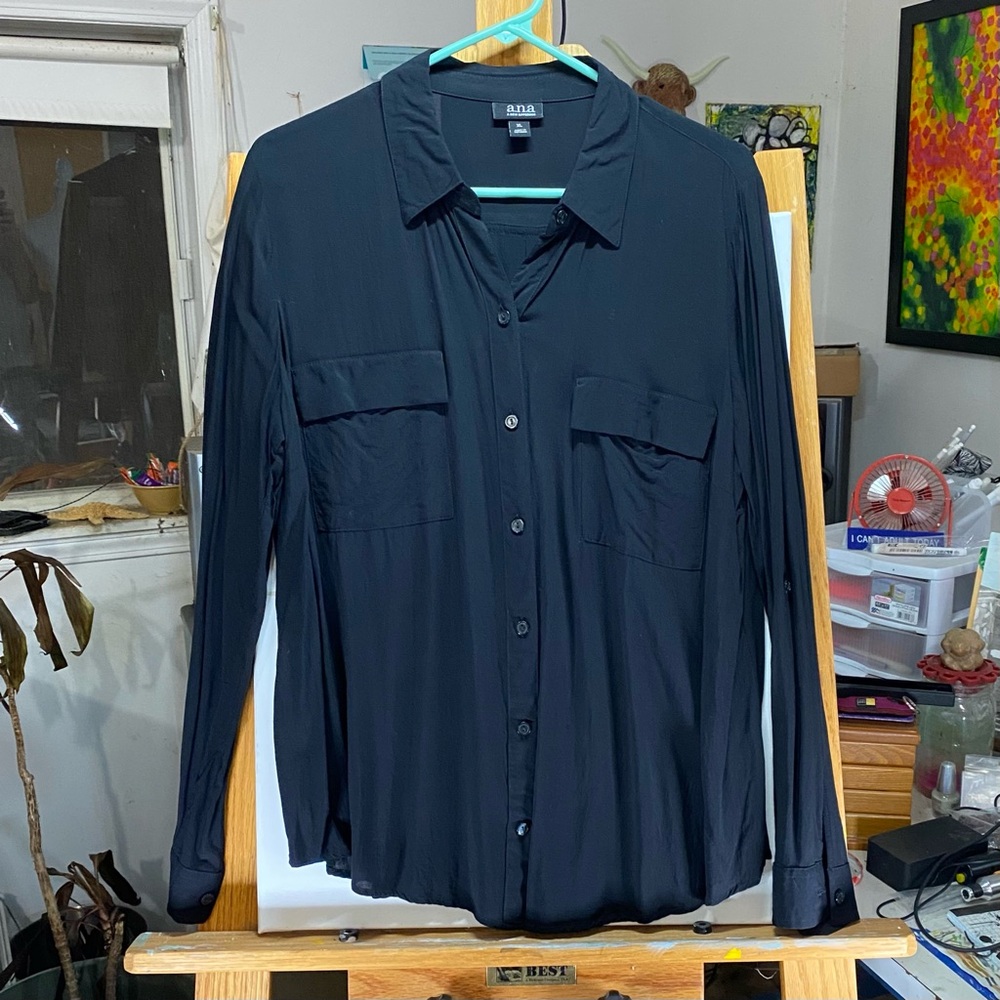 a.n.a Black Button Down Shirt Versatile Top
